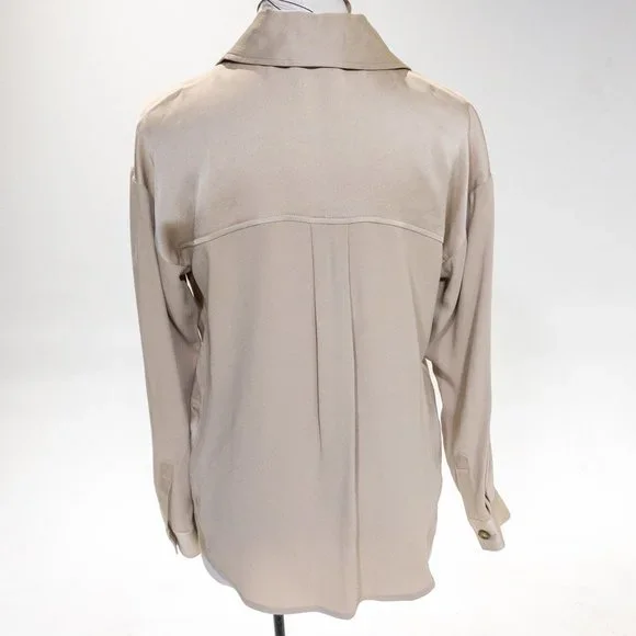 Veronica Beard M Luxe Crepe Button Down Blouse Long Sleeve Shirt Sand size 6 - Picture 10 of 16